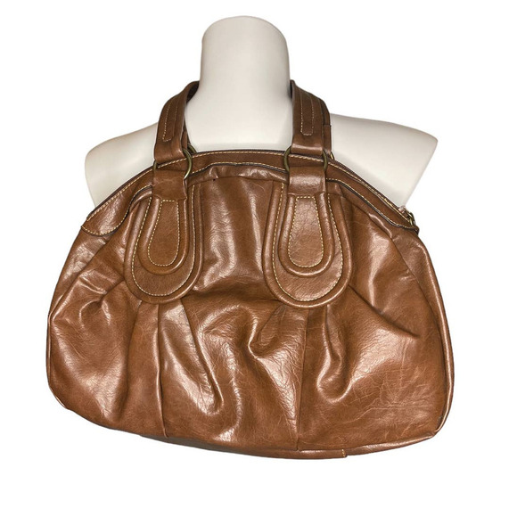 Liz & Co Women's Brown Satchel Handbag Faux Leather Slouchy Hobo Zip Top Large - Picture 3 of 9